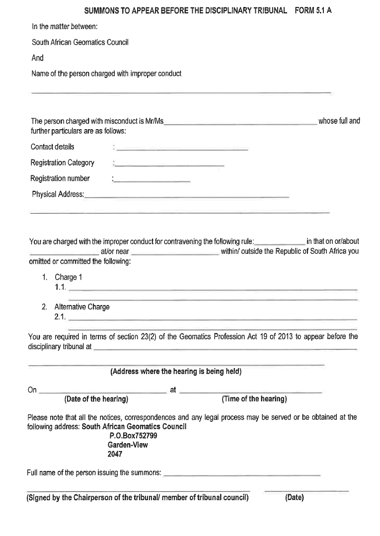 R6822 Form 5.1A Summons to appear before Disciplinary Tribunal