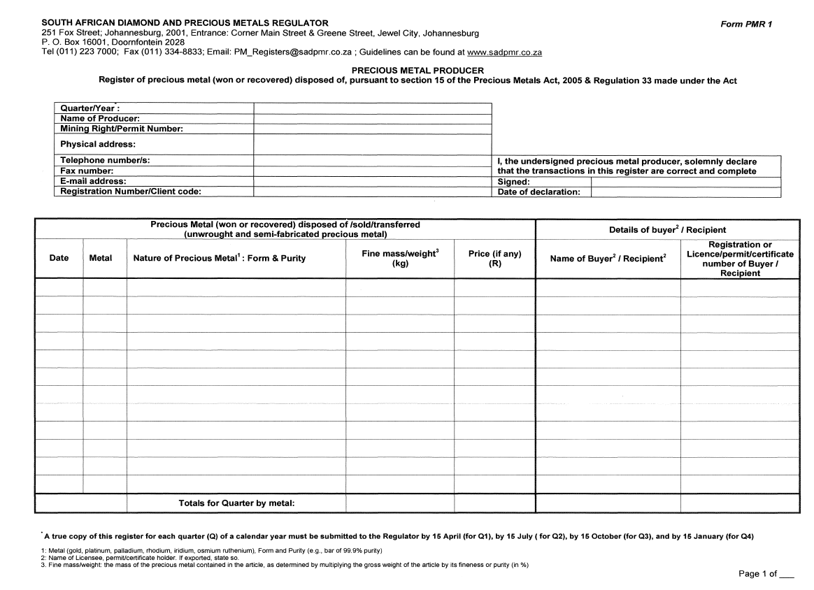 Annexure C &nbsp;Form PMR 1