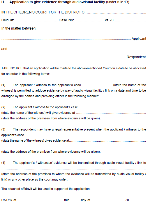 R7142 Form H Application to give evidence