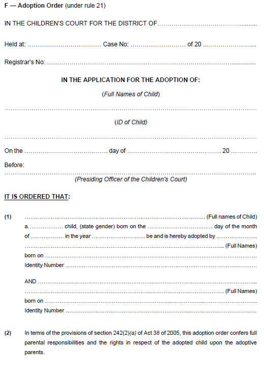 R7142 Form F Adoption Order